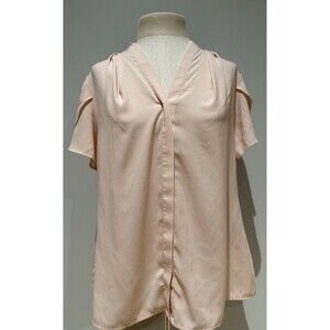 Calvin Klein Womens Blush Pink Short Sleeve Blouse Size Med V Neck Polyester
